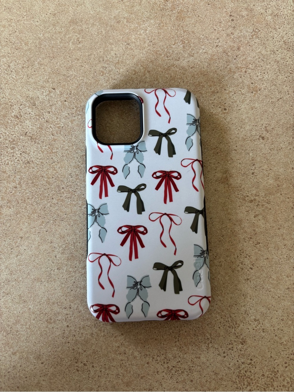 Casely iPhone 12 White Phone Case with Red and Green Bow Print